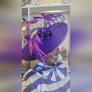 Vibrant Purple Feathered Wide-Brim Women's Fascinator Hat